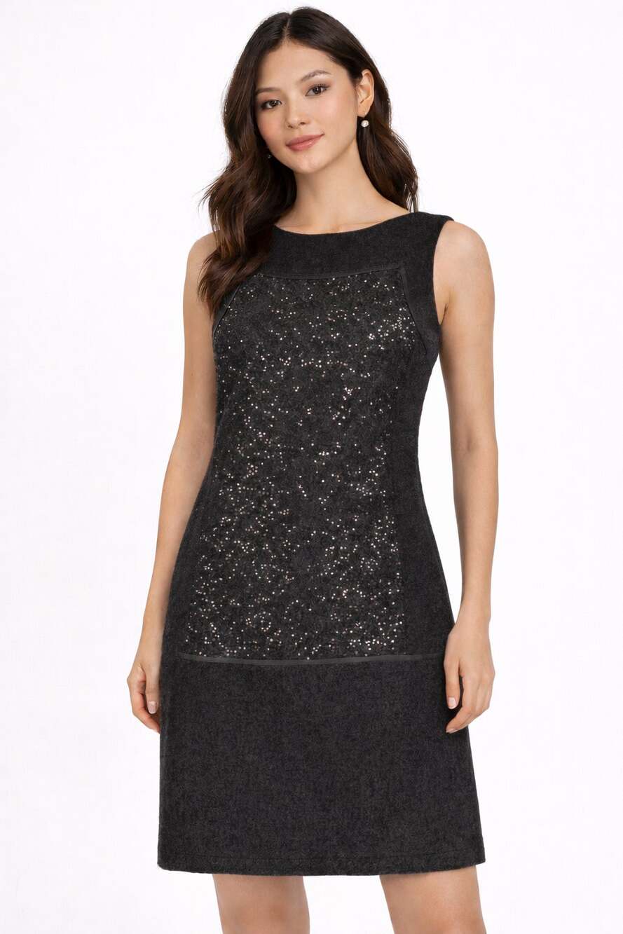 Loft Sequin Shift Dress Womens Size 6 Wool Blend Grey Black Sleeveless